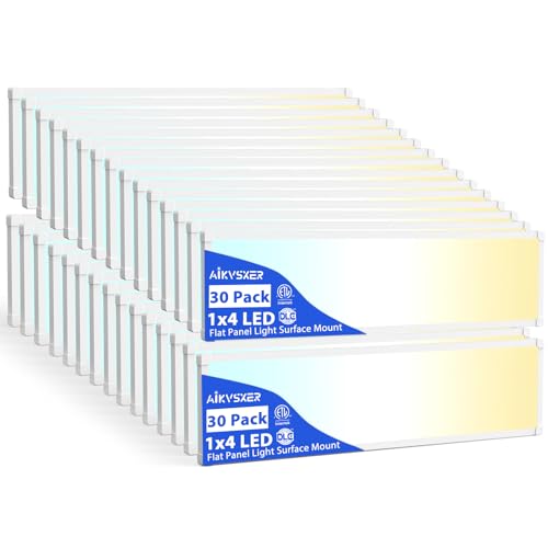 AIKVSXER 30Pack 1x4 LED Flat Panel Light, 6500LM Ultra-Bright, 30-50W White | 3000K-6500K Adjustable, 0-10V Dimming, AC120-277V, Slim Surface Mount Ceiling Light for Office, Home, Garage - color: White, size: 1x4ft-30P