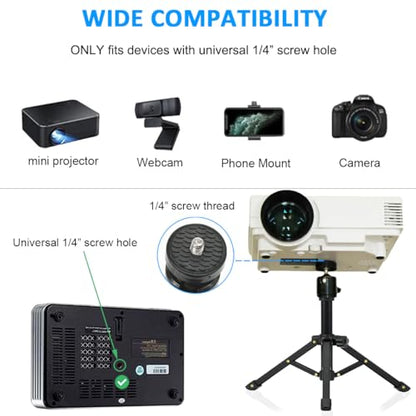 JCWINY Mini Projector Stand, All Metal Mini Tripod Desktop Tabletop Stand Compact Desk Tripod for Mini Projector, Logitech Webcam, iPhone, Camera, Smooth 4, Osmo Mobile, Vimble 2