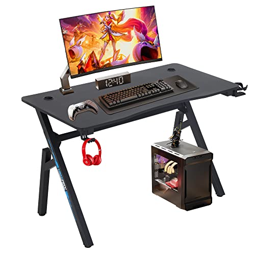 BestOffice | 47" Gaming Desk | Blue | Carbon Fiber Textured Computer Desk | Sturdy Steel Frame, Cup Holder, Headphone Hook, Cable Management Holes, Adjustable Leg Pads | for Gamers, Home, Office - color: Blue, size: 47 Inch R Shaped