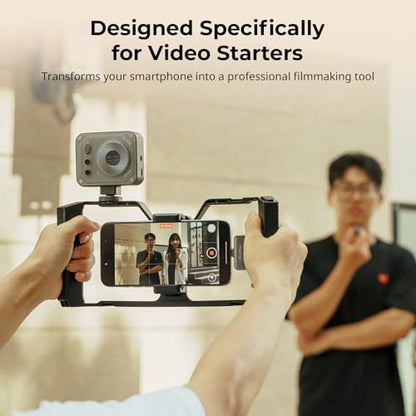 SMALLRIG IG-01 Universal Phone Cage for Short Video Starters, Dual Handgrip Smartphone Video Rig with Cold Shoe Mount, for iPhone 17 16 & Android, for Creators Vlogging-5355 - style: Without Wireless Controller