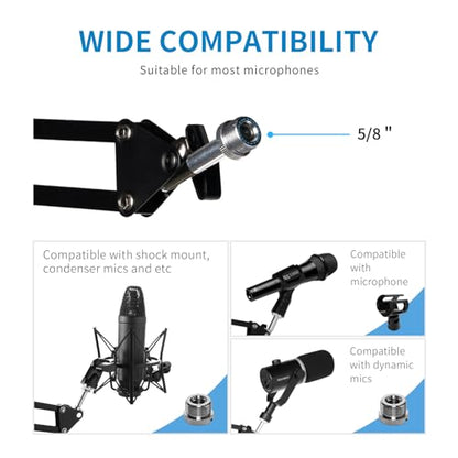 FEELWORLD AMS1 Microphone Boom Arm, Adjustable Mic Arm Stand with 3/8” to 5/8” Screw, Compatible with PM1 and other Mics for Podcast Straming Gaming Studio - color: Black
