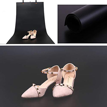 Meking Black PVC Photography Backdrop Matte & Reflective PVC Background 24x51inches (60x130cm) Dual Side Vinyl Photo Backdrop for Product Video Photography Studio - color: Black