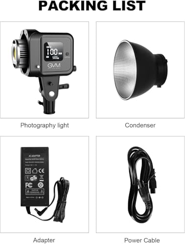 GVM 80W Video Light, Continuous Lighting for Photography with Bowens Mount, 5600K, 44100Lux/0.5m Studio Light with APP, CRI 97+ 8 Scene Lights Support AC Adapter & NP Battery - size: 5600K