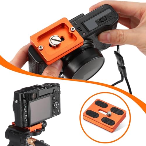 Frienda 2 Pieces Metal Quick Release Plate with 1/4''-20 Camera Screw Tripod Mount Plate Fits Standard for DSLR Camera Tripod Ball Head (Pu50,Black and Orange) - color: Black and Orange, style: PU50