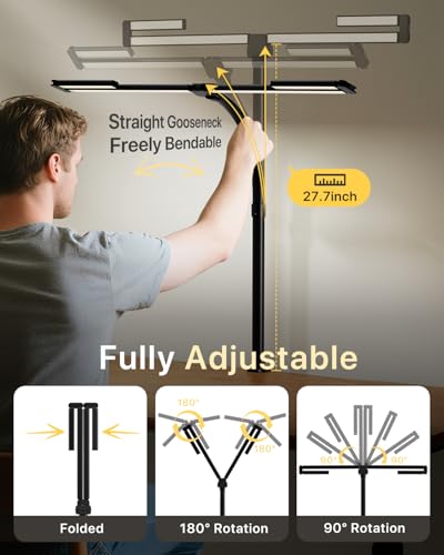 ONEMIX 42" LED Desk Lamp with Clamp, Architect Desk Light with Remote, Adjustable 4-Segment Bar, 1800LM Bright, Eye-Caring Desk Lamp for Home Office, Reading, Study, Dual Monitors, Workbench(Black) - color: Black