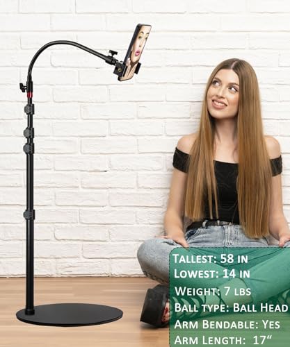 Cell Phone Stand, Phone Floor Stand, Swivel Cell Phone Mount with Height Adjustable Stand, Heavy Stable Base, Compatible with iPhone 16, iPhone 16 Pro Max, iPhone 16 Plus,15, 14, 13, 12 - color: Side Column Stand