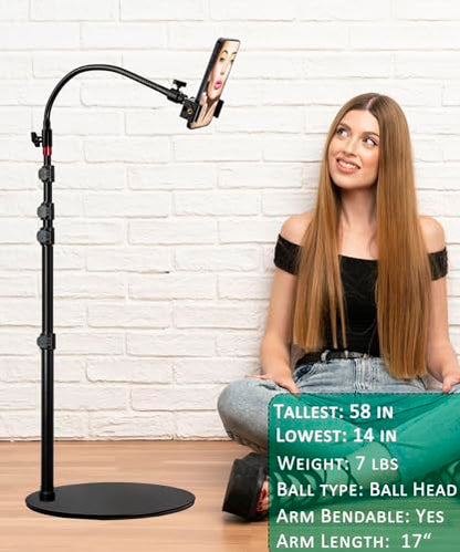 Cell Phone Stand, Phone Floor Stand, Swivel Cell Phone Mount with Height Adjustable Stand, Heavy Stable Base, Compatible with iPhone 16, iPhone 16 Pro Max, iPhone 16 Plus,15, 14, 13, 12 - color: Side Column Stand