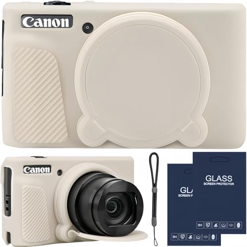 Camera Case for Canon PowerShot SX740/ SX730 Digital Camera,SX740 HS Case, Soft Silicone Protective Case Removable Lens Cover,Comes with 2 Screen Protectors and 1 Wrist Strap. (Mist White) - color: Mist White