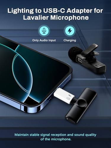 TiMOVO USB C to Lavalier Microphone Adapter, 2 Pack Lightning to USB c Adapter for Wireless Lavalier Microphone, iPhone 17/16/15 Series, iPad Pro/Air, Not for Headphone and Data