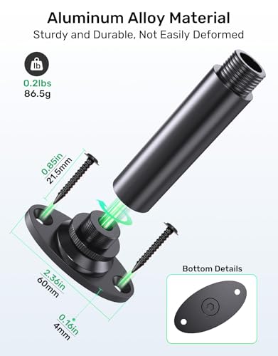Microphone Wall Mount Bracket with Ball Head, 360° Swivel Mic Mount with 5/8"-27, 1/4" & 3/8" Screw Adapters, Flange & Ceiling Mount for Mics, Webcams and Lights, Ideal for Studio, Podcasting, Church