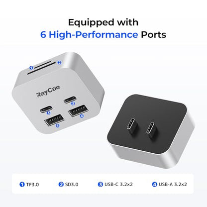 RayCue MiniPack Expansion Dock for Mac mini M4 | 6-Port USB-C Hub with Dual 10Gbps Adapters, 2 * 10G USB-C/ 2 * 10G USB-A/SD TF 3.0 Card Reader | High-Speed Data Transfer & Multi-Device Connectivity
