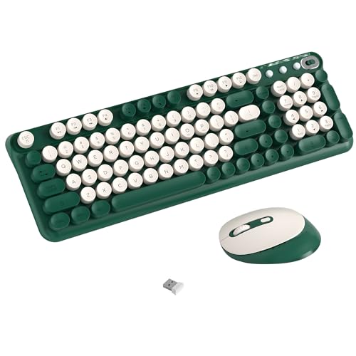 Wireless Keyboard and Mouse Combo, 2.4GHz USB Receiver, Plug and Play, Retro Full Size Typewriter Keyboard and Wireless Mouse for Computer, Laptop, Windows, Mac, and PC (Green) - color: Green
