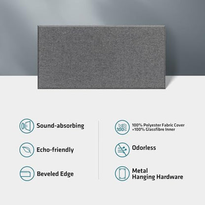 UMIACOUSTICS 4 PCS Acoustic Panels with Hanging Brackets, 2” Thick Fiberglass Sound Proof Panels Removable for Studios, Office, Home Theater Wall- Charcoal Grey - color: Charcoal Grey, size: 23.6" x 11.8"-4pcs