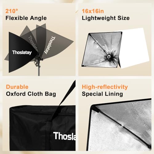 Softbox Lighting Kit 2pack,Thoslatay16x16in Soft Box Upgrade 85W 2700-6400K 100-240V LED Bulbs Professional Photography Lighting Kit, Photo Studio Lights for Photoshoot/Video Recording/Live Streaming
