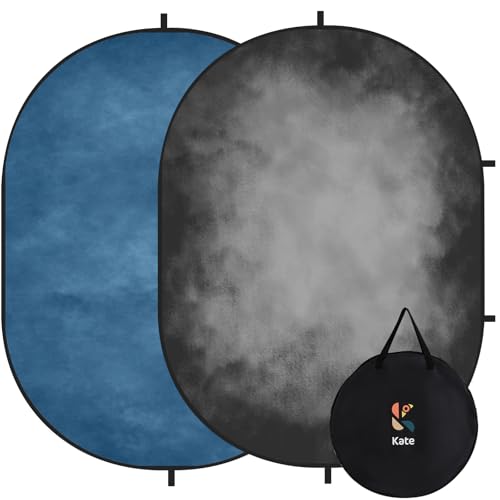 Kate Collapsible Backdrop Blue and Black Portable Photo Backdrops Pop Up Background for Photography, Portrait, Live Streaming, 5x6.5ft