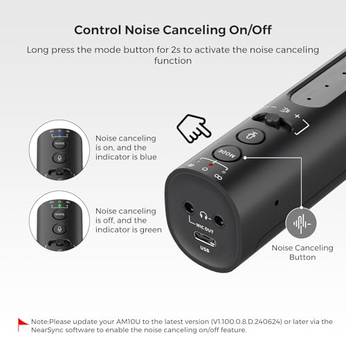 NearStream USB Condenser Microphone for PC, Camera, Podcast Microphone for Stream/Record, Desktop Mic with 8 Mic Array/Noise Canceling/3 Polar Patterns/Volume Control/Monitoring, Studio Mic AM10U