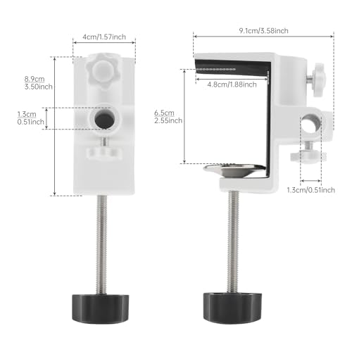 RTNLIT Desk Lamp Clamp, 1/2 inches 4 Hole Metal Table Mounting Clamp, Universal C Clamp for Magnifying Light/Microphone/Boom Scissor Arm, Fits up to 2-1/2 inches Desktop Thickness(White) - color: White