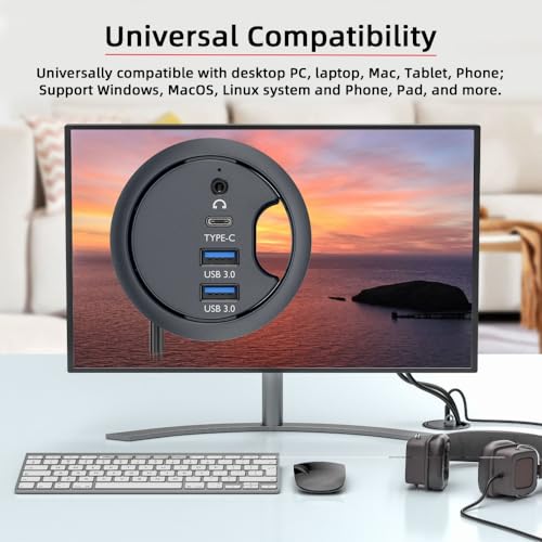 CY USB 3.0 Hub Sound Card USB-C 2 Port USB 60mm Desk Grommet Splitter Dock Station Headphone Mic Audio Interface for Desktop PC - style: 2USB+AUX+USBC