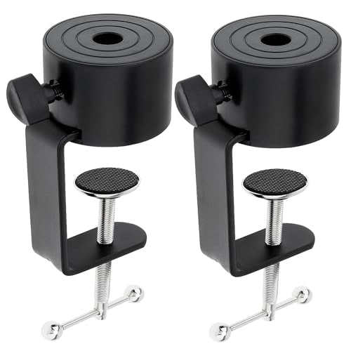 Microphone Stand Table Clamp for Microphone Suspension Boom Scissor Arm Stand Holer, 1/2" Thread Hole Cantilever Bracket Clamp Desk Lamp Clip Fittings Base DIY for Radio Studio Podcast (2)