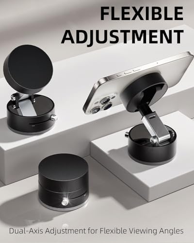 Quyee Upgraded for Magsafe Suction Cup Phone Mount/Shower Phone Holder Airplane Travel Vacation Essentials Magnetic Mirror Phone Mount for Women Men Gifts Tiktok Content Creator Must Have Accessories