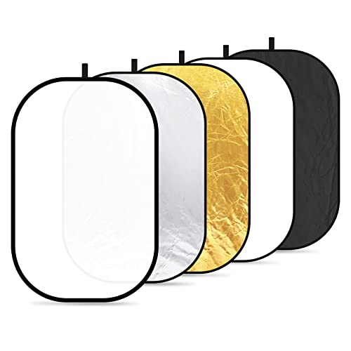 NEEWER 40"x60"/100x150cm Light Reflectors for Photography, Portable 5 in 1 Collapsible Multi Disc with Bag - Translucent, Silver, Gold, Black, White Diffuser for Studio and Outdoor Lighting - size: 40" x 60"