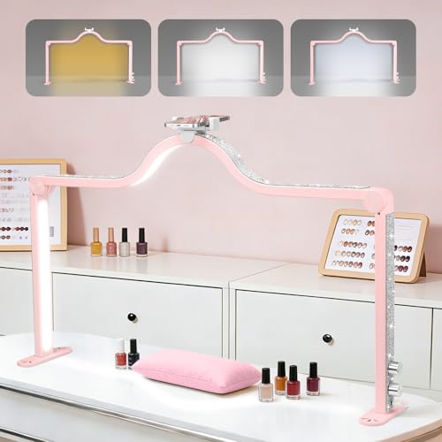 Arch Half Moon Light - Nail Lamp for Desk Foldable Nail Tech Light | Professional 34 inch 420 LED Beads Adjustable Brightness 3 Color Temperature for Manicure Crafting (Pink) - color: Pink