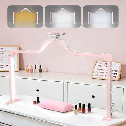 Arch Half Moon Light - Nail Lamp for Desk Foldable Nail Tech Light | Professional 34 inch 420 LED Beads Adjustable Brightness 3 Color Temperature for Manicure Crafting (Pink) - color: Pink