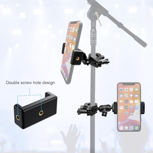 2 Pack Microphone Stand Phone Holder, JCWNIY Universal Mic Stand Phone Holders Adjustable 360° Swivel Phone Holder for Mic Stand Phone Clip Clamp Mount for iPhone, Android, Any Smartphones - style: Two Pack