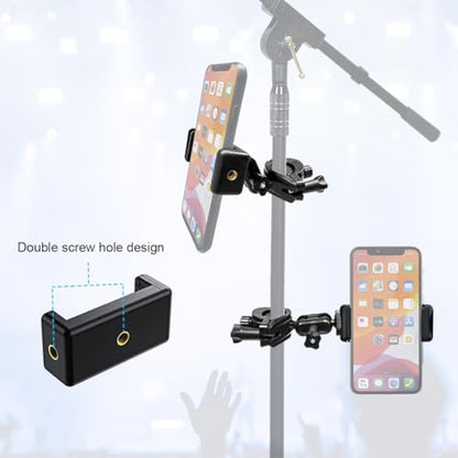 2 Pack Microphone Stand Phone Holder, JCWNIY Universal Mic Stand Phone Holders Adjustable 360° Swivel Phone Holder for Mic Stand Phone Clip Clamp Mount for iPhone, Android, Any Smartphones - style: Two Pack