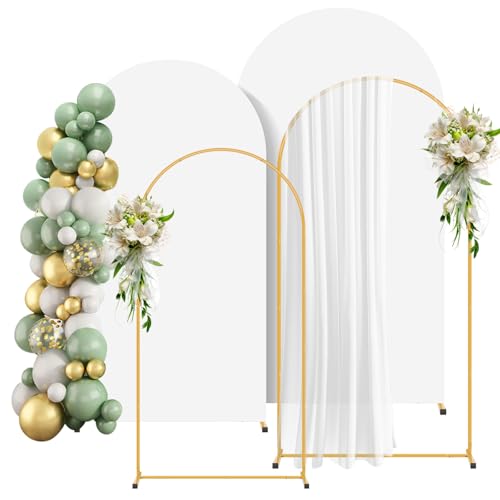 2 Pack Arch Backdrop Stand and Cover Set (7.2FT/6FT), Balloon Arch Stand, Metal Background Arch Stand, Backdrop Arch Frame, Wedding Arch for Backdrop (White Cover) - color: Arch with White Cover-(7.2FT/6FT)