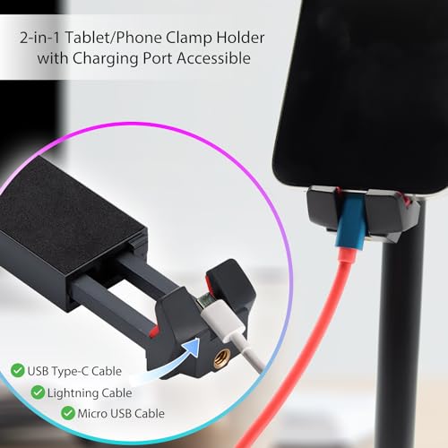 Kado Metal Portable Monitor Stand Tripod, Phone/Tablet Clamp for Desk | 100x100mm 75x75mm Wall/Arm Mount Clamping, 360° Ball Head and 1/4" Screw Compact for Phone, Tablet, Projector, Camera, Webcam - style: Charcoal Gray
