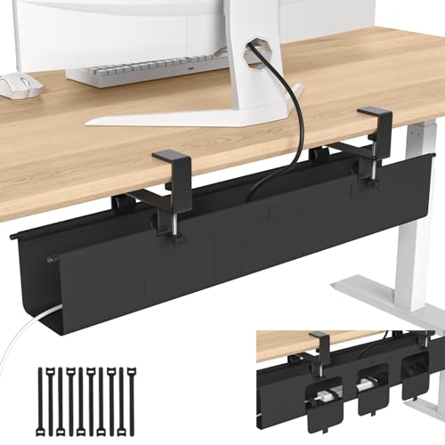 Under Desk Cable Management Tray, 36” Fabric No Drill Clamp Mount Cord Organizer for Desk, Heavy Duty Wire Management for Office Home, Black - size: 36 inch