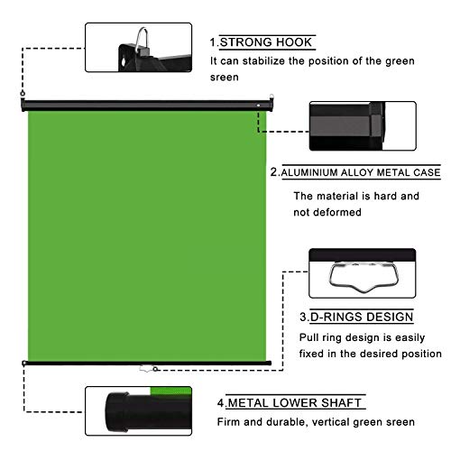 EMART 75 x 79in Retractable Green Screen, Chroma Key Panel Pull Down Auto-Locking and Self-Rewinding, Collapsible Wrinkle-Resistant Chromakey Backdrop for Zoom, Streaming, Photographic Studio