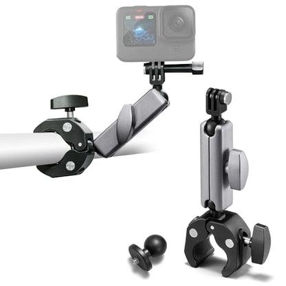 Clamp Camera Mount, Bike/Bicycle/Motorcycle Handlebar Mount for DJI camera | Action 6/5 Pro/4 3/Osmo Nano/Hero 13 12 11 10 9 8 7/Insta 360 X4 X5, with 360° Dual Ball Head, 1/4" Thread Interface Arm