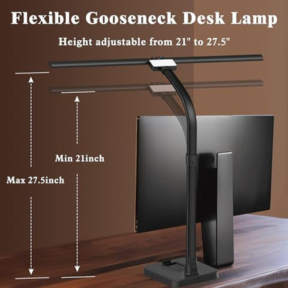 GAEFURY LED Desk Lamp for Home Office, 24W Bright Desk Lamp with Phone Holder Base - 25 Lighting Modes Eye-Caring Desk Light Adjustable Gooseneck Lamp for Workbench Drafting Reading Study - color: Black