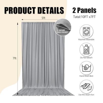 10ft x 7ft Dark Grey Backdrop Curtains for Parties, Fabric Satin Background Curtain with Rod Pockets for Weddings, Birthday, Baby Shower, Photography, Graduation Party Backdrop Drapes, 2 Panels - color: Dark Grey