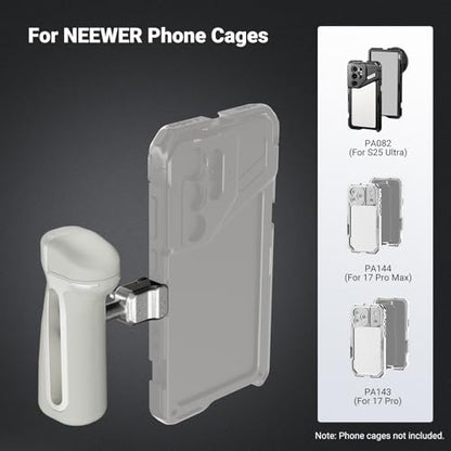 NEEWER Quick Release Side Handle with Anti Off Cold Shoe, 360° Rotation, Nonslip Grip, Compatible with iPhone 17 Pro Max 16 S25 Ultra Phone Cage Accessories, PA148 (Silver) - style: PA148 (Silver)