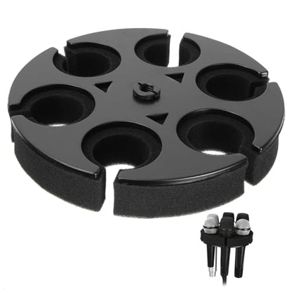 Multi Microphone Holder, Hold Up to 6 Microphones, Wired and Wireless Mic Holder for Stand, Aluminum, Black