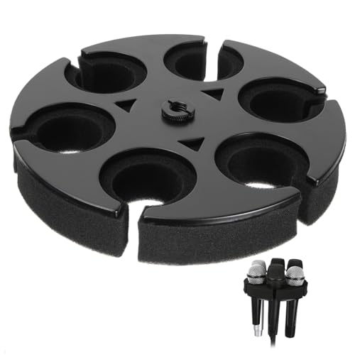 Multi Microphone Holder, Hold Up to 6 Microphones, Wired and Wireless Mic Holder for Stand, Aluminum, Black
