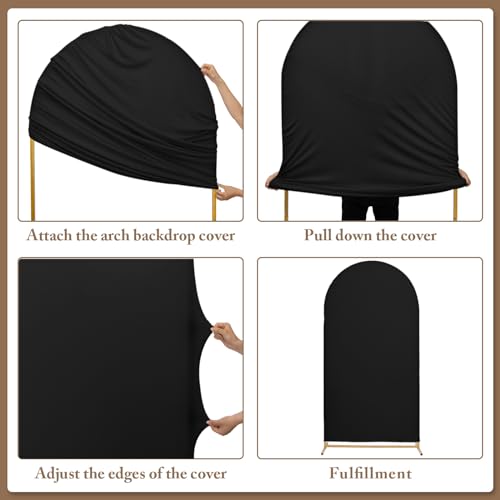 Toolterritary Set of 3 Metal Arch Backdrop Stand with Cover Set, (7.2FT, 6.6FT, 6FT Wedding Arch and Cover Set), Backdrop Arch for Party, Baby Shower, Birthday, and Graduation Ceremony - color: Black, size: 7.2ft+6.6ft+6ft