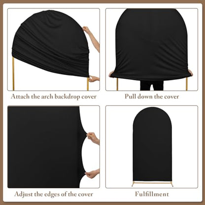 Toolterritary Set of 3 Metal Arch Backdrop Stand with Cover Set, (7.2FT, 6.6FT, 6FT Wedding Arch and Cover Set), Backdrop Arch for Party, Baby Shower, Birthday, and Graduation Ceremony - color: Black, size: 7.2ft+6.6ft+6ft