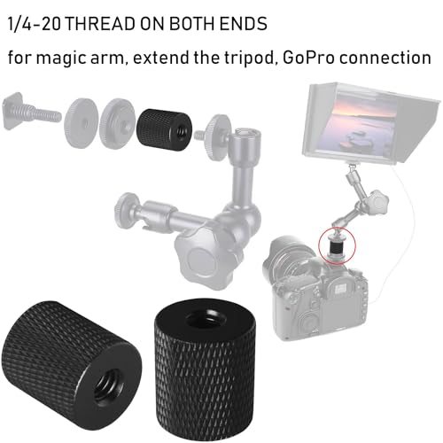 2PCS Double Female Thread Tripod Cylinder Adapter Screw 1/4 to 1/4 with Center 1/4-20 Thread Photography Equipment Camera Tripod Nut Accessories Suitable for Electric Rails and Light Stands