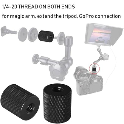 2PCS Double Female Thread Tripod Cylinder Adapter Screw 1/4 to 1/4 with Center 1/4-20 Thread Photography Equipment Camera Tripod Nut Accessories Suitable for Electric Rails and Light Stands