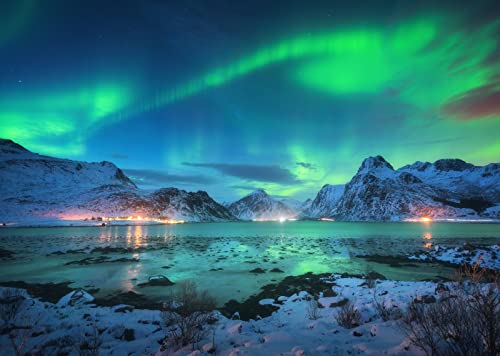 BELECO 20x10ft Fabric Aurora Borealis Night Sky Backdrop Snow-Capped Mountains Lake Scenery Starry Sky with Polar Lights Norway Winter Landscape Background Wallpaper Home Decor Studio Photo Props - size: 20x10FT