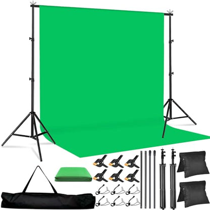 10x7 ft Adjustable Green Screen Backdrop Kit with Stand, Photo Background Support System for Video Streaming, Photography, Studio, Parties, Events - size: 7x10 ft