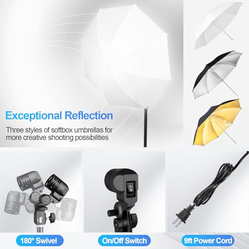EMART 10x10ft Photography Backdrop Kit with 50W 5500K Daylight Umbrella Continuous Lighting Set, Black & White Backgrounds for Photo Studio Product, Photoshoot, Portrait Shoot - size: 10*10ft Stand/10*15ft Backdrop