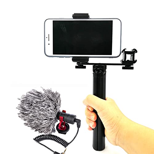 Triple Cold Shoe Mount, Gimbal Microphone Light Extension Bar Bracket Aluminium Alloy with 1/4in and 3/8in Screw Holes for OM 3/2, for Smooth 4, for Feiyu Gimbal Stabilizer(Black)