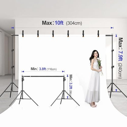 EMART 10x7.9FT Backdrop Stand, Photo Video Studio Adjustable&Lockable Heavy Duty Background Support System Kit with 6 Backdrop Clamps, 2 Sandbag and Carry Bag for Photography, Parties, Wedding, Video - size: 7.9x10ft