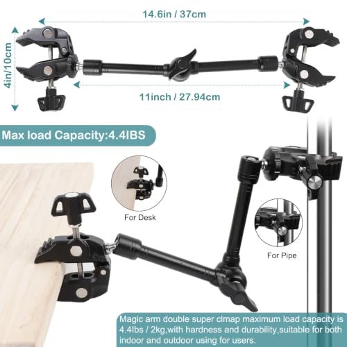 PellKing Magic Arm Clamp Kit, Camera Mount Articulating Friction Arm w 2 Pcs Super Clamp, w 1/4"-20 Screw and Thread Hole, for Camera, Light, Monitor, Webcam or Action Camera 2kg, for Table, Tube