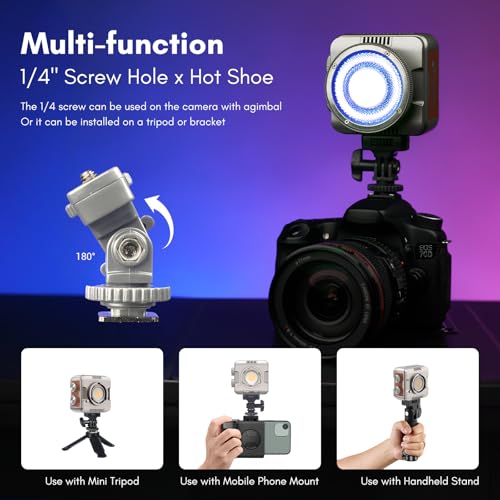 Tolifo Palm-Sized 40W RGB LED Video Light with Rechargeable 9000mAh /App Wireless Control/360° Full Color/CRI 97+ 2700-6500K/20 Effects for Vlogging Camera Photography Fill Light w Cold Shoe Mount
